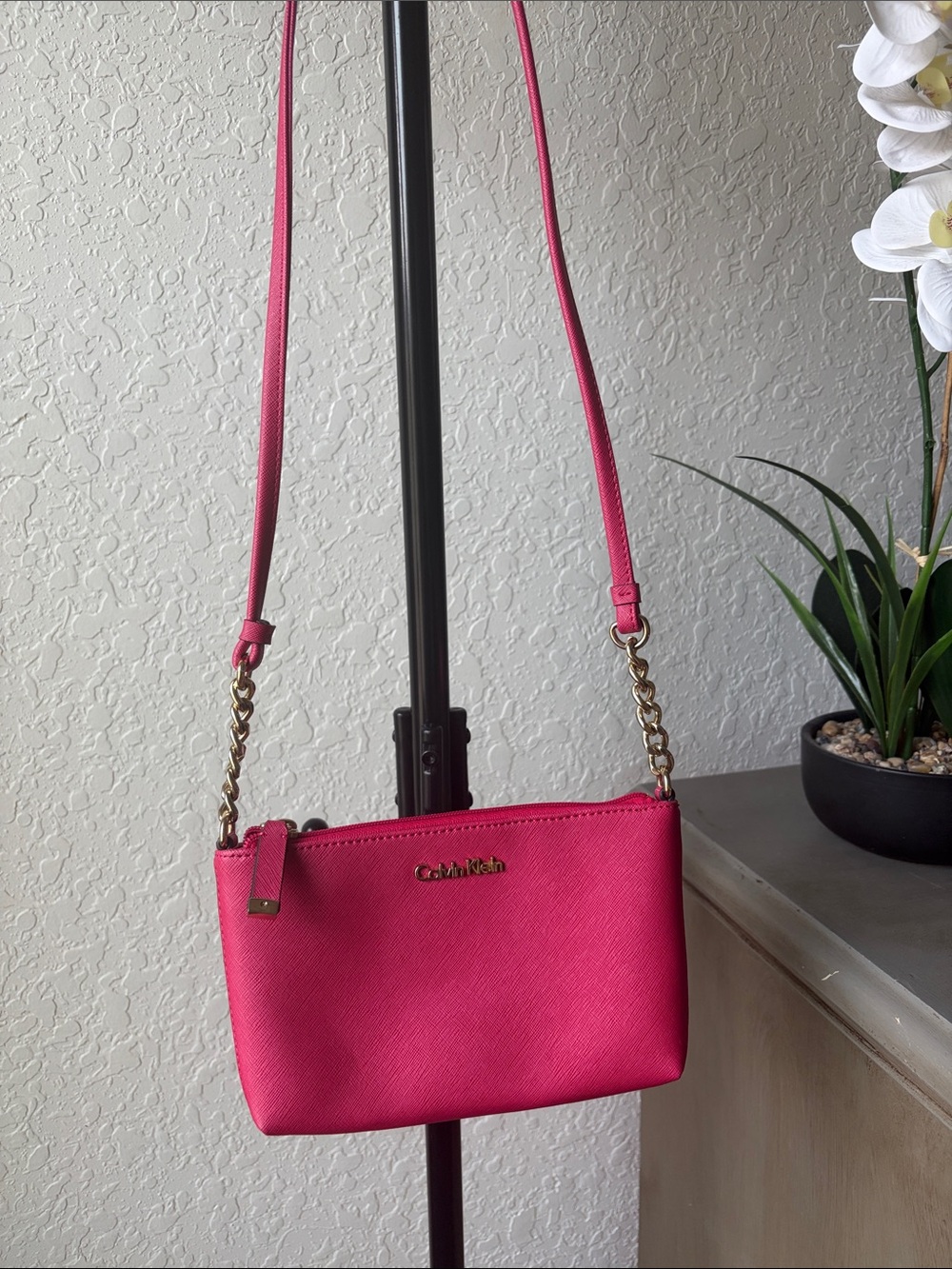Calvin Klein Hot Pink Crossbody Bag with Gold Chain
